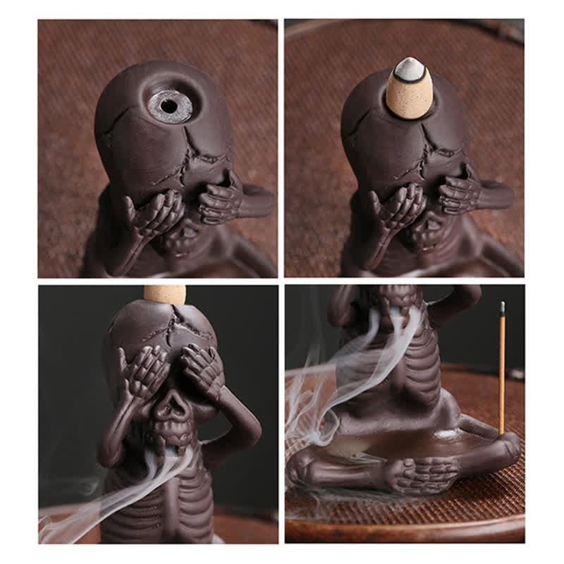 Buddha Stones Piccolo teschio Fantasma Argilla viola Fontana di fumo a riflusso Bruciatore di incenso della pace Decorazione