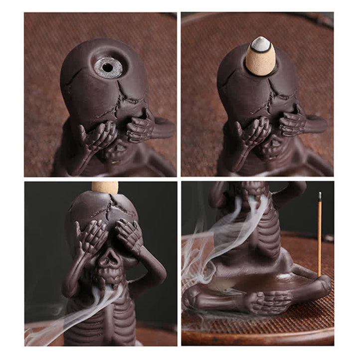 Buddha Stones Piccolo teschio Fantasma Argilla viola Fontana di fumo a riflusso Bruciatore di incenso della pace Decorazione