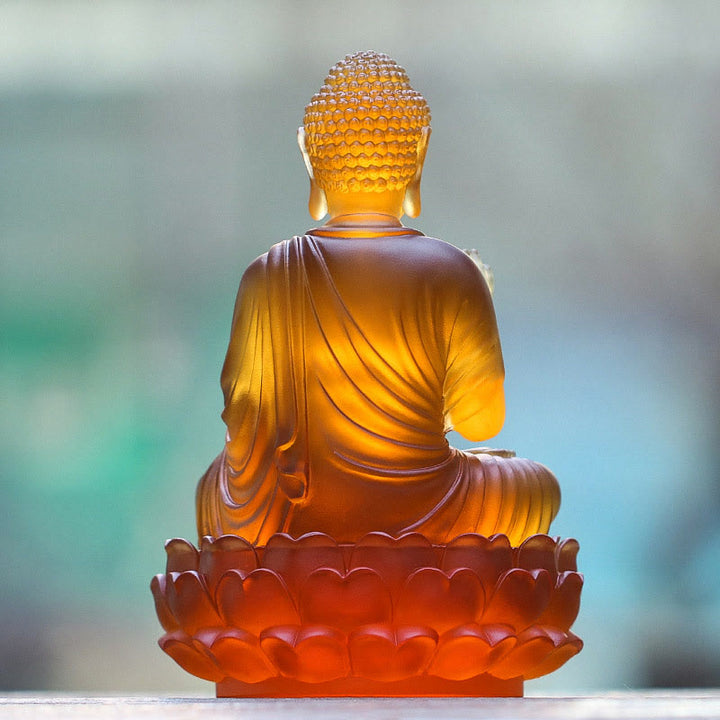 Buddha Stones fatte a mano Buddha Sakyamuni Liuli Cristallo Pezzo d'arte Statua della compassione Casa Ufficio Offerta Decorazione