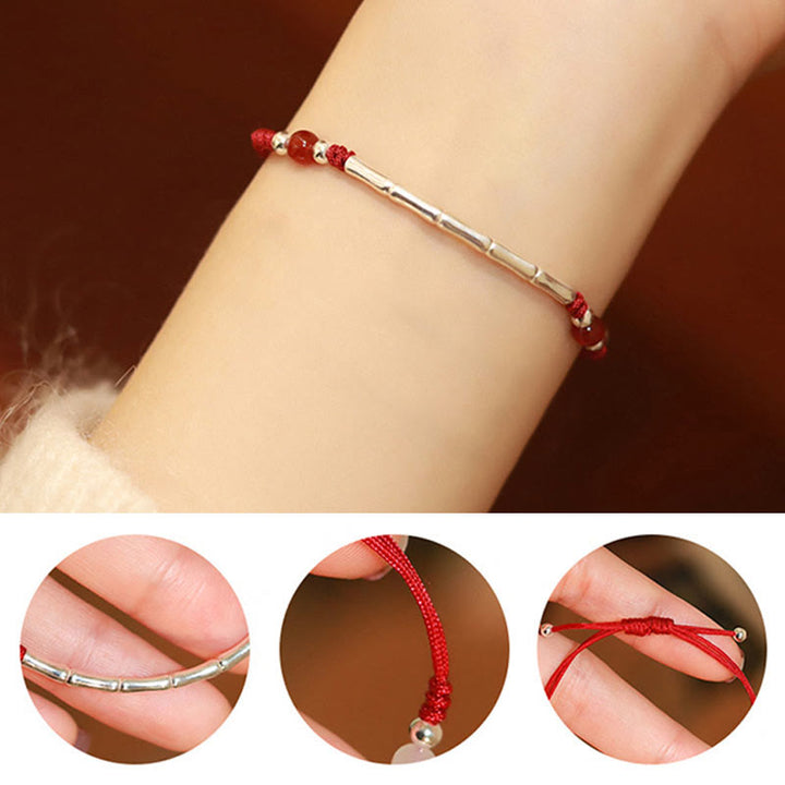 Braccialetto intrecciato con perline di protezione in argento sterling 925 Buddha Stones, agata bianca e agata rossa
