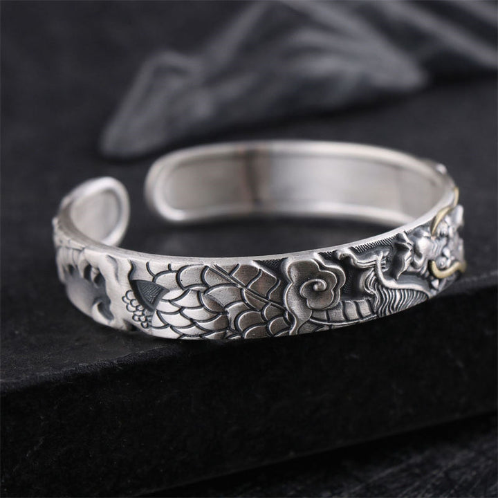 Braccialetto di protezione della forza del drago in argento sterling 999 Buddha Stones