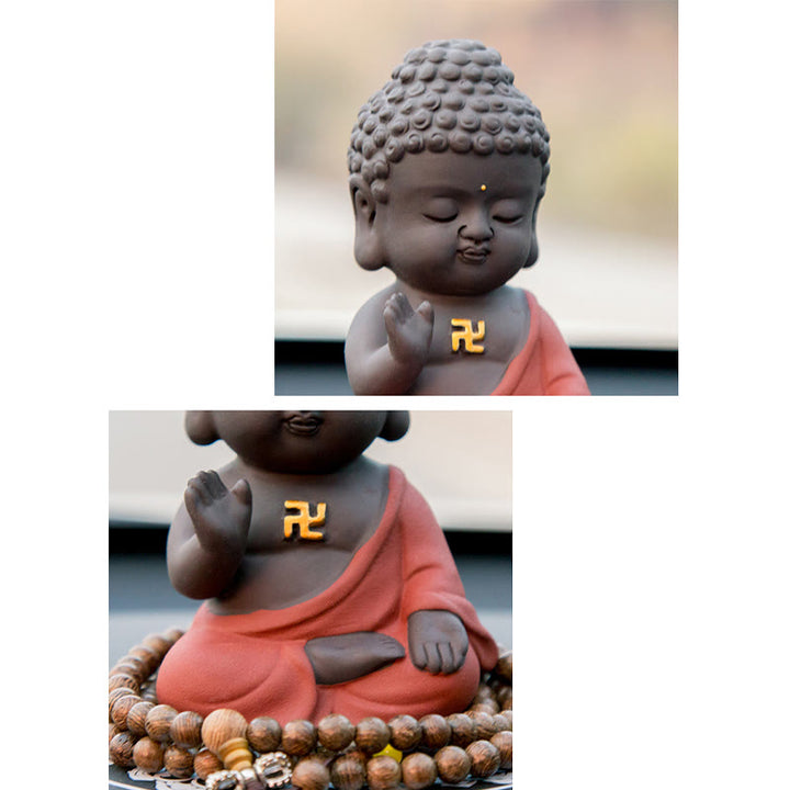 Buddha Stones Piccolo Buddha Serenity Argilla Viola Decorazione della scrivania di casa