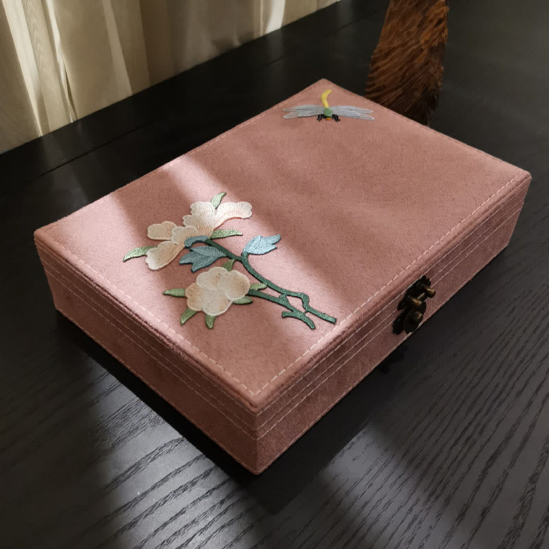 Buddha Stones Flowers Dragonfly Jewelry Box Organizer Scatola portaoggetti per gioielli a strato singolo Scatola di flanella
