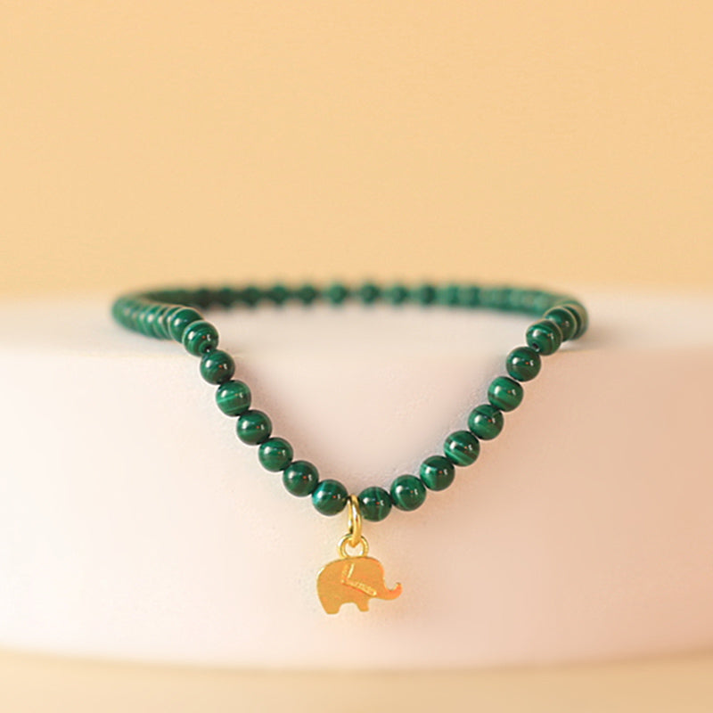Braccialetto con ciondolo anti-ansia in malachite naturale con elefante Buddha Stones