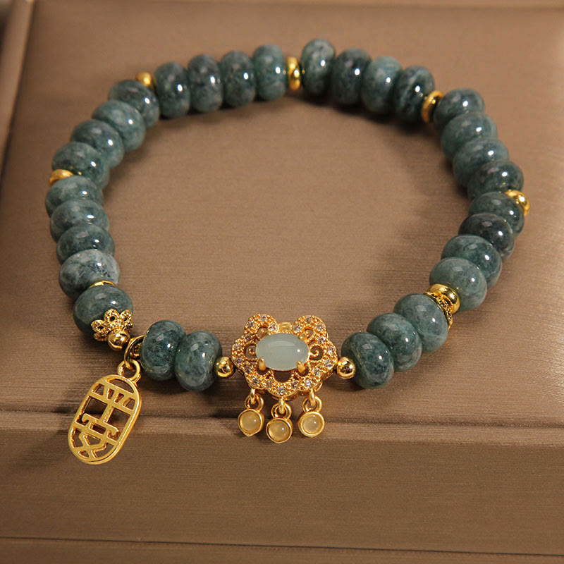 Braccialetto con ciondolo cinese in giada naturale con Buddha Stones, pace, fortuna e abbondanza