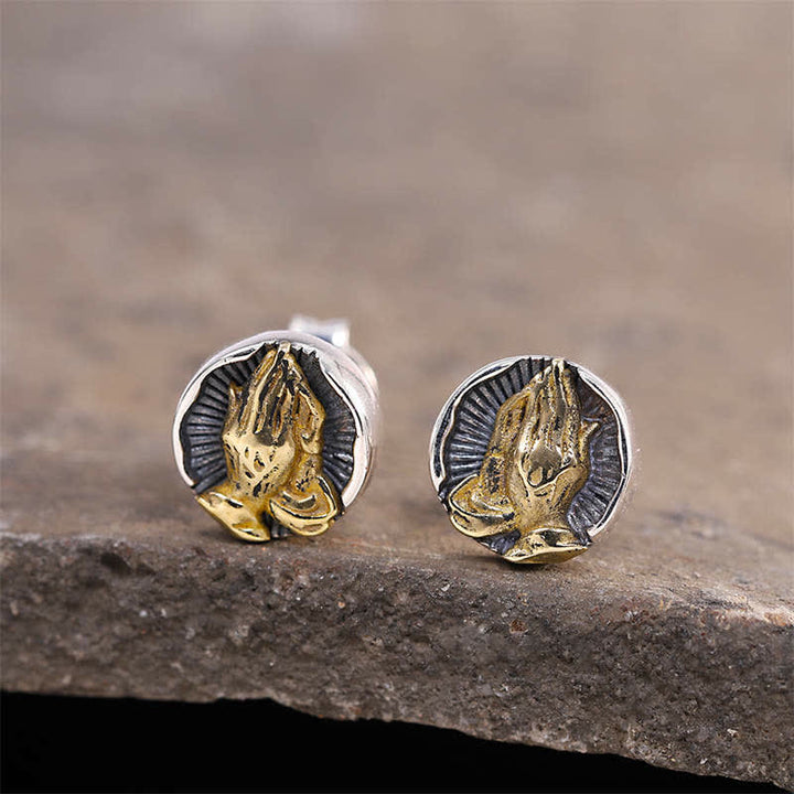 Orecchini a bottone Buddha Stones in argento sterling 925 Namaste Equality - Namaste (inchino con rispetto e connessione) - image 0