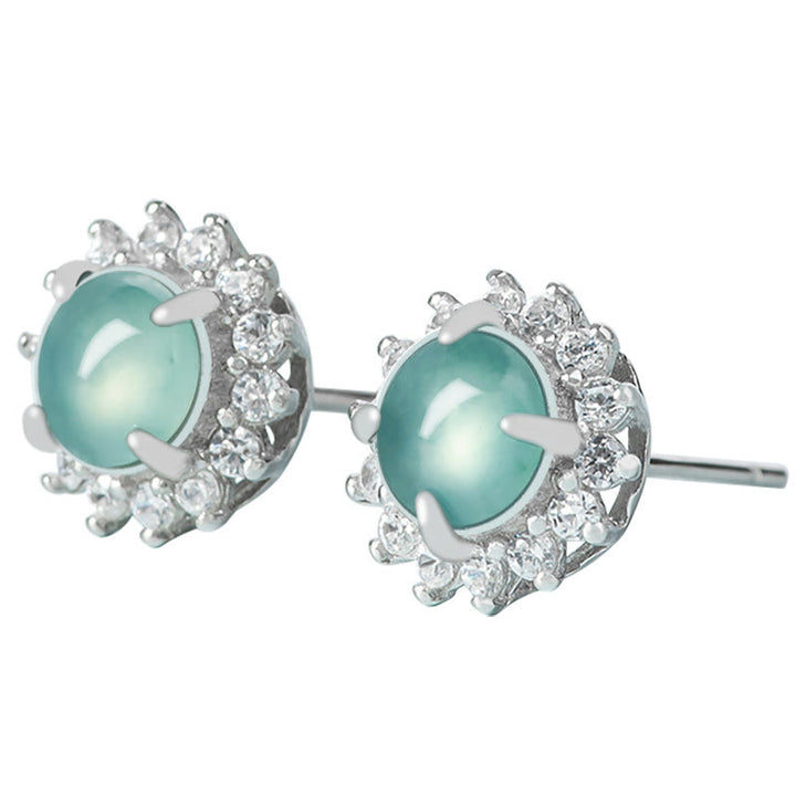 Orecchini a bottone Buddha Stones in argento sterling 925 con giada rotonda e fortuna