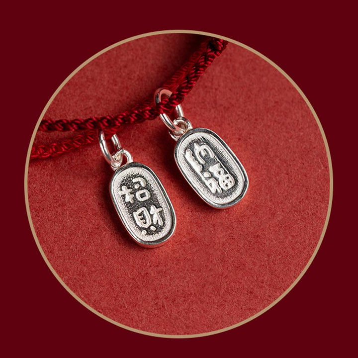 Braccialetto in corda rossa con fibbia in argento sterling 925 Buddha Stones Lucky Fortune Peace Joy Lotus Peace