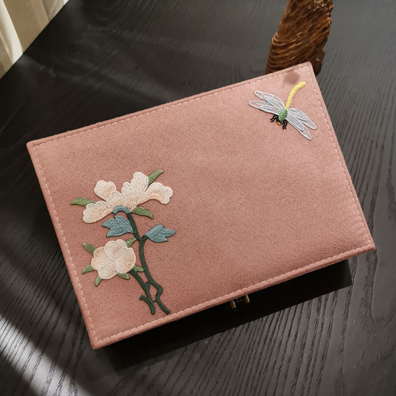 Buddha Stones Flowers Dragonfly Jewelry Box Organizer Scatola portaoggetti per gioielli a strato singolo Scatola di flanella