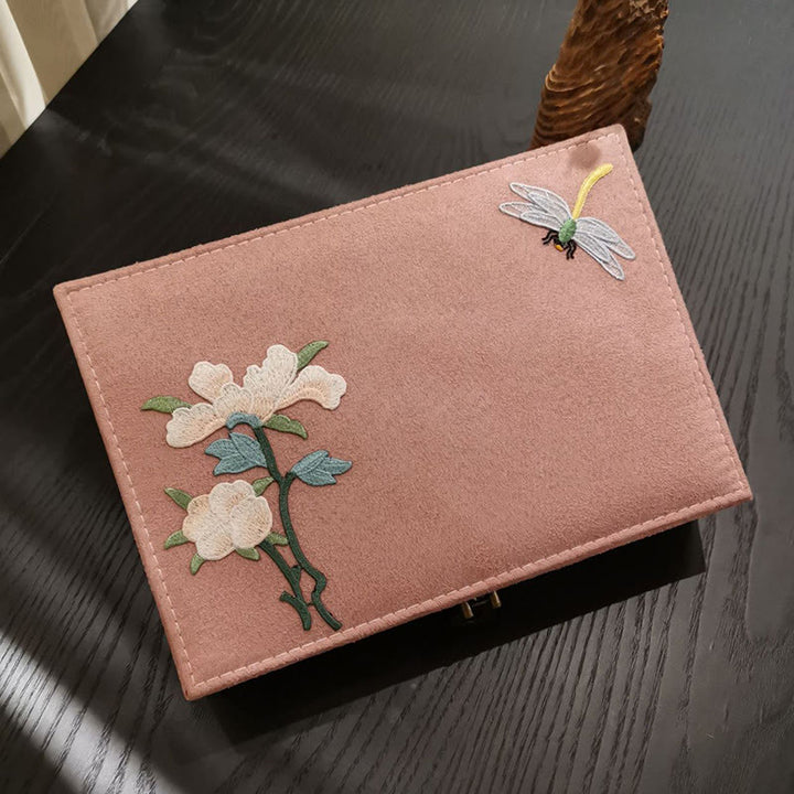 Buddha Stones Flowers Dragonfly Jewelry Box Organizer Scatola portaoggetti per gioielli a strato singolo Scatola di flanella