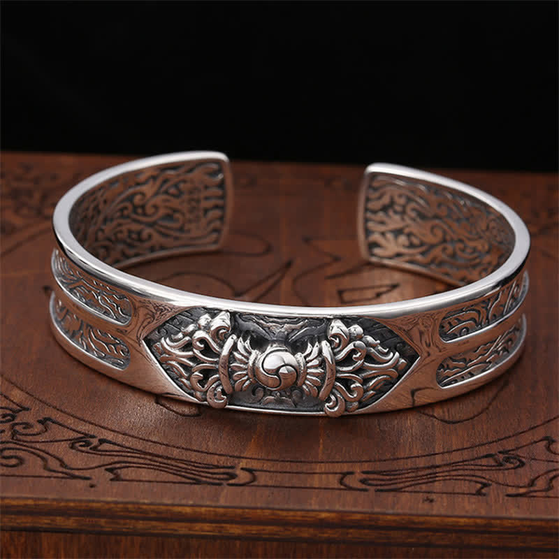 Buddha Stones 925 Sterling Silver Vajra Dorje Braccialetto con Potere Spirituale Inciso - Vajra (Illuminazione♥Potere spirituale) - image 0
