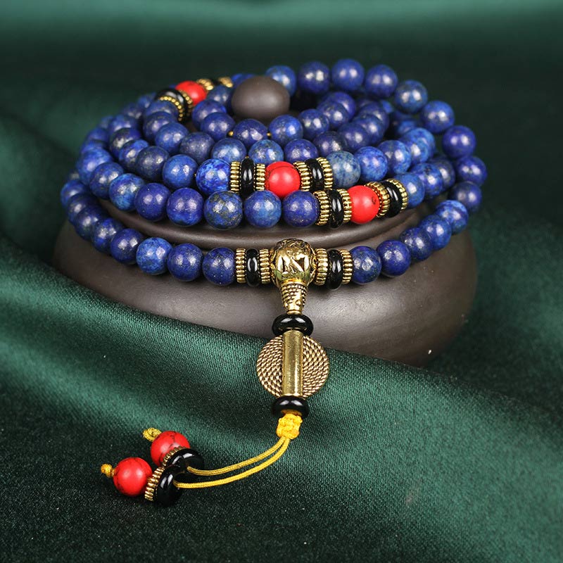 Braccialetto positivo in pietra tibetana Mala con lapislazzuli e lazurite Buddha Stones - 6mm*108 - image 0