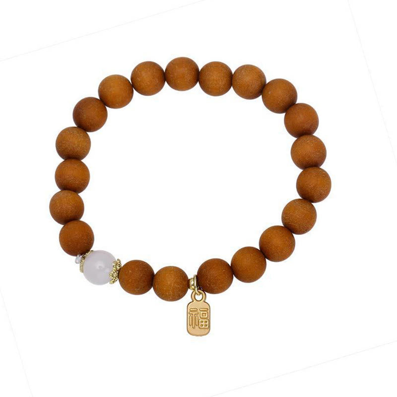 Braccialetto di protezione con ciondolo a forma di carattere Fu con occhio di gatto Buddha Stones in legno di sandalo