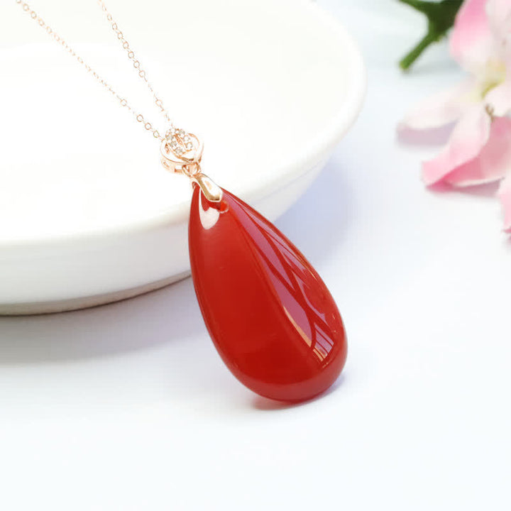 Collana con ciondolo in argento sterling 925 con goccia d'acqua e agata rossa Confidence