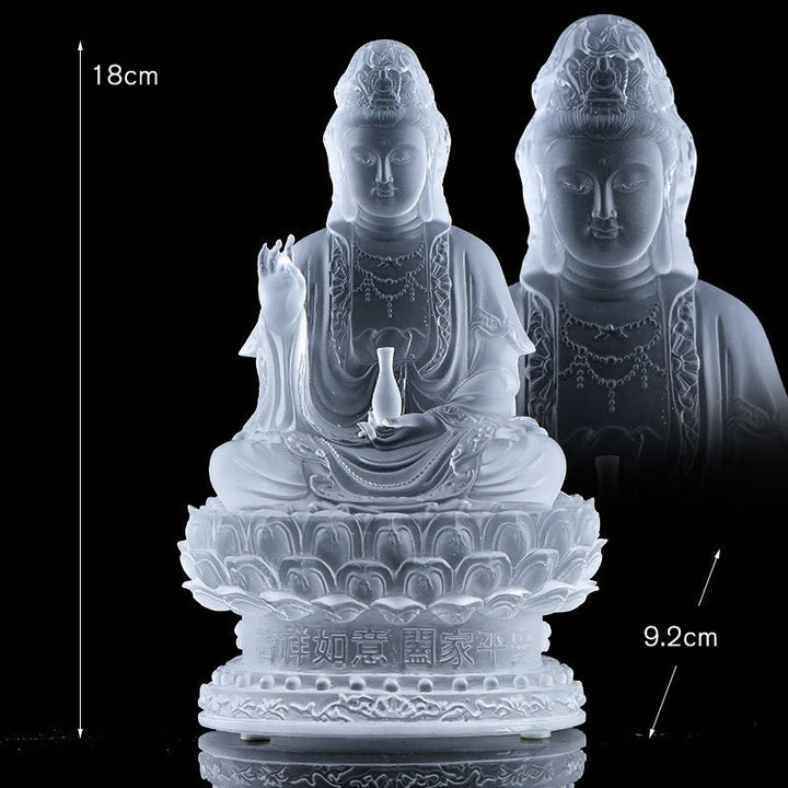 Buddha Stones Kwan Yin Avalokitesvara Figurina fatta a mano Liuli Cristallo Pezzo d'arte Statua della ricchezza Offerta per la casa Decorazione - 18 cm Bianco - image 11