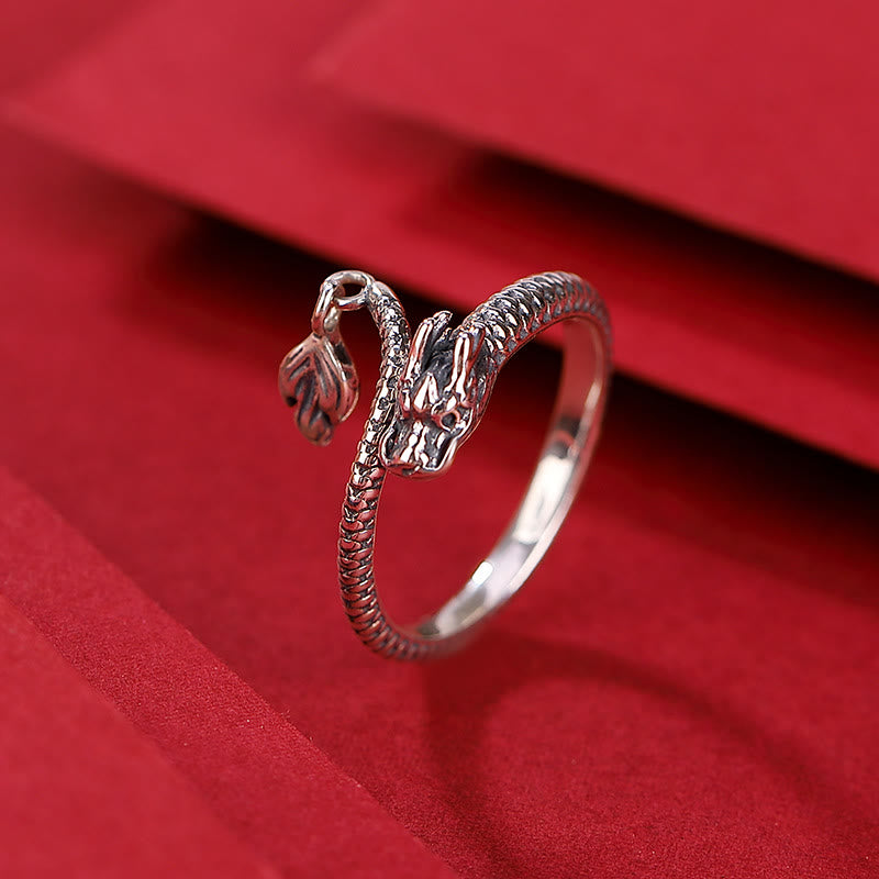 Anello regolabile in argento sterling 925 Buddha Stones, vintage, anno del drago, protezione della fortuna e della forza