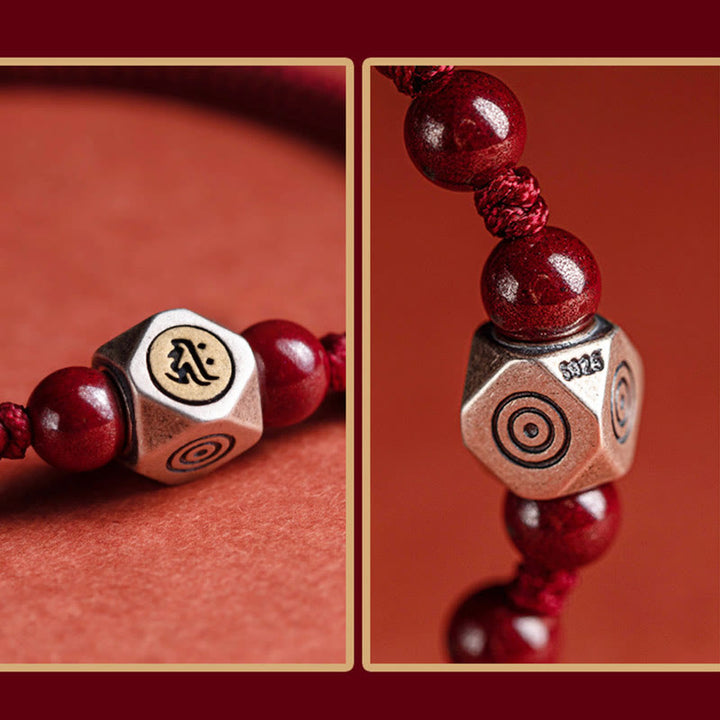 Bracciale Buddha Stones 925 Sterling Silver Zodiaco Cinese Buddha Natale Cinabro Calma