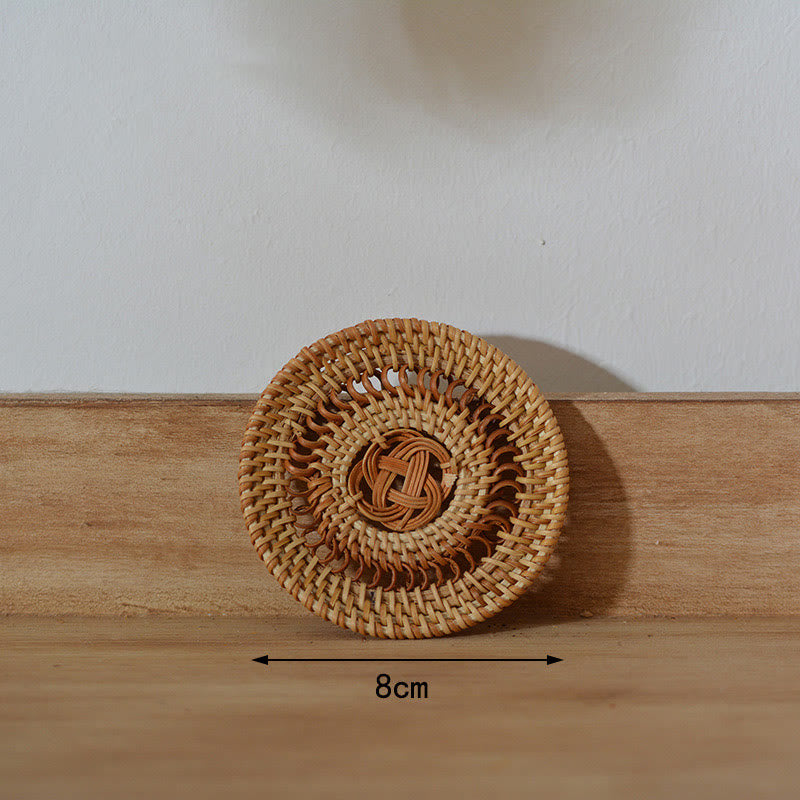 Sottobicchiere per tazza da tè in rattan con motivo floreale in ceramica - Sottobicchiere cavo da 8 cm - image 7