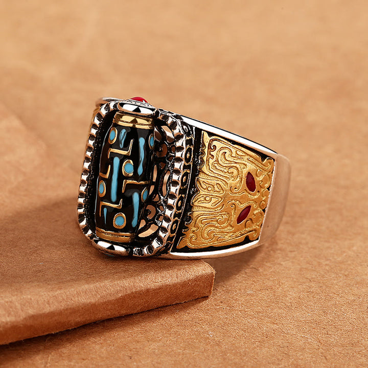 Buddha Stones Tibetano Nove Occhi Dzi Bead Ricchezza Benedizioni Anello Rotante