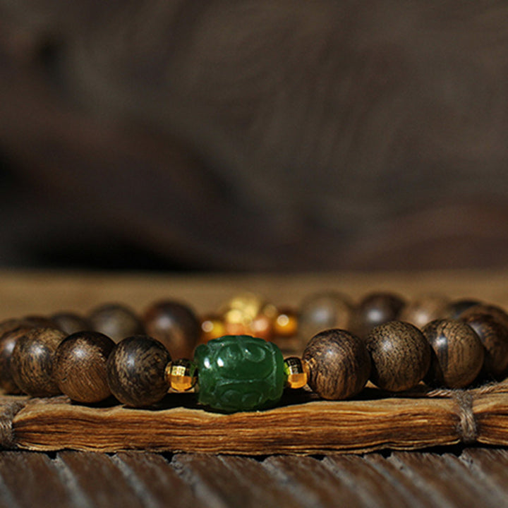 Bracciale Buddha Stones 999 Oro Brunei Agarwood Giada Ciano Fiore di Loto Pace Forza