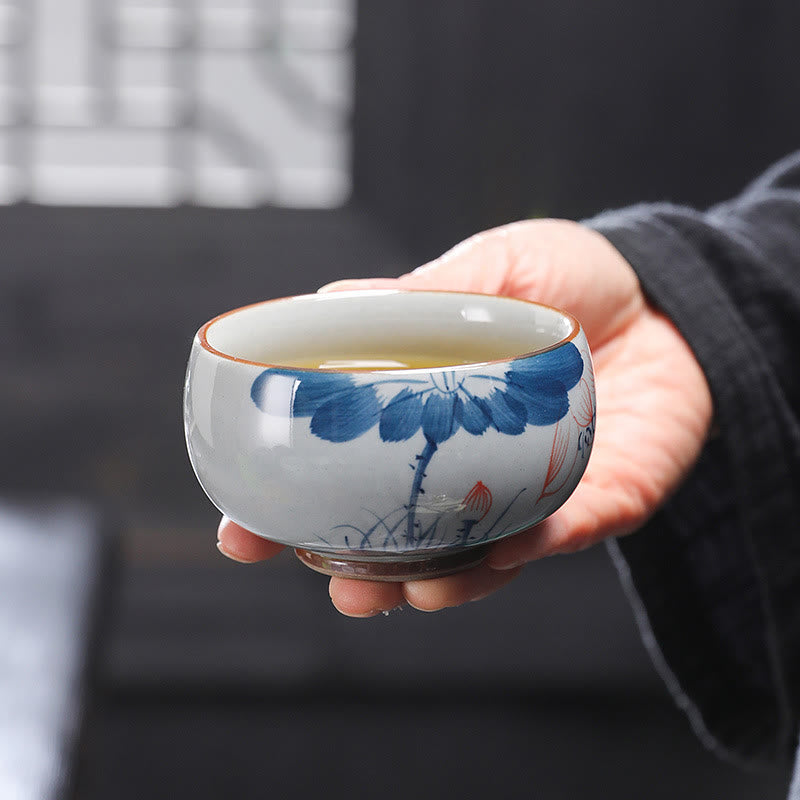 Buddha Stones Fiore di Loto Foglia di Bambù Tazza da Tè in Ceramica Tazze da Tè Kung Fu
