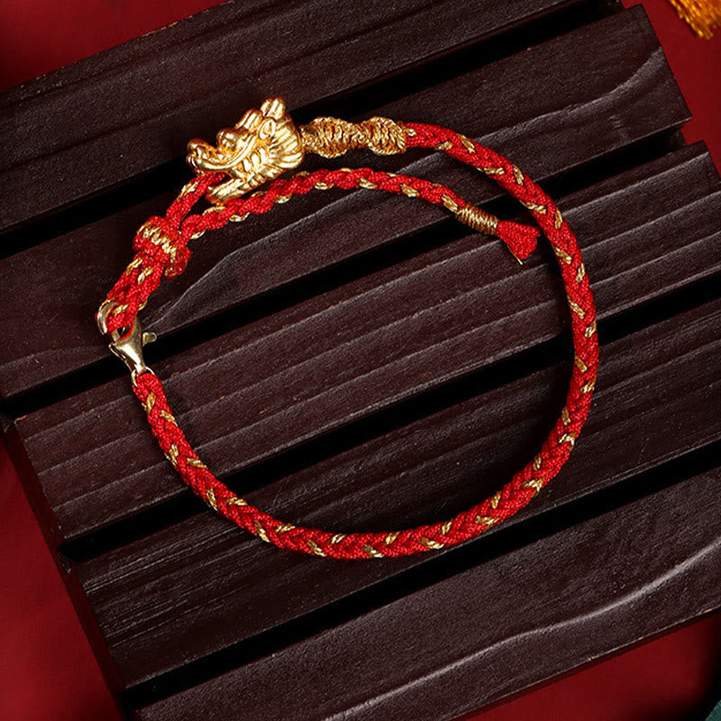 Bracciale intrecciato a mano in corda rossa con nodo a otto fili in argento sterling 999 Buddha Stones