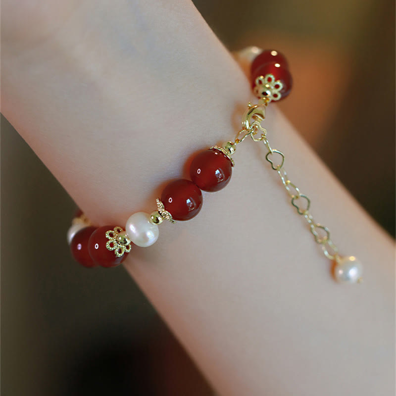 Bracciale Buddha Stones Agata Rossa Perla Fiducia Autoaccettazione