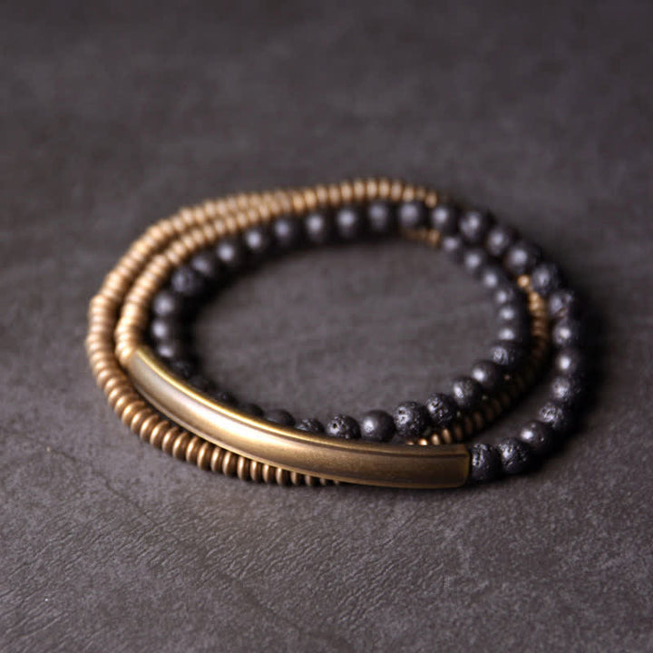 Braccialetto di supporto in rame con roccia lavica vintage Buddha Stones