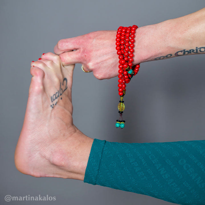 Buddha Stones Mala Tibetano Turchese Rosso Collana Fortunata Bracciale