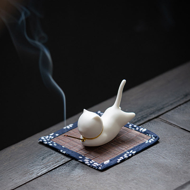 Decorazione per bruciatore di incenso in ceramica con gatto e panda, per benedizione