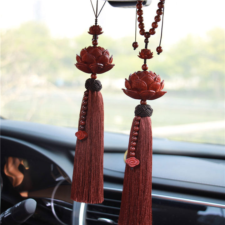 Buddha Stones Tibetano Piccola Foglia Sandalo Rosso Loto Fortuna Protezione Nappa Decorazione
