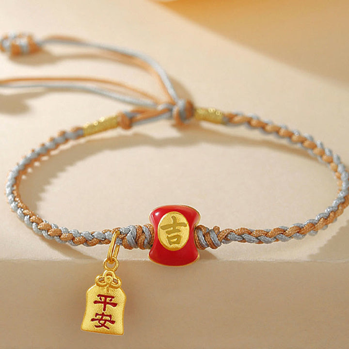 Braccialetto intrecciato con corda di benedizione cinese di buon auspicio fatto a mano in argento sterling 925 Buddha Stones
