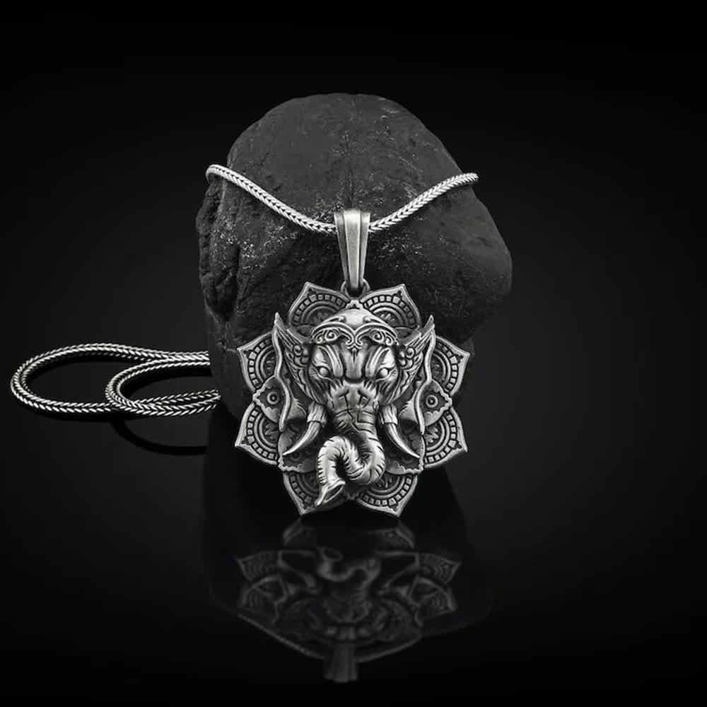 Buddha Stones Pure Tin Ganesh Ganpati Elefante Protezione Amuleto Collana Pendente - image 2
