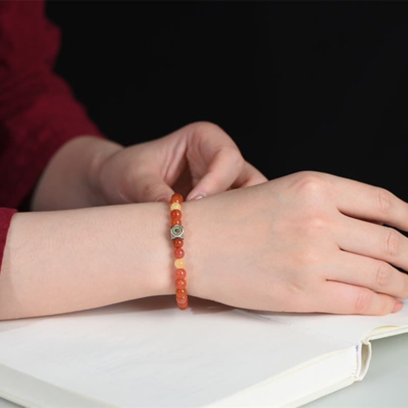 Buddha Stones 925 Sterling Silver Zodiaco Cinese Buddha Natale Amuleto Agata Rossa Ambra Bracciale Autoaccettazione