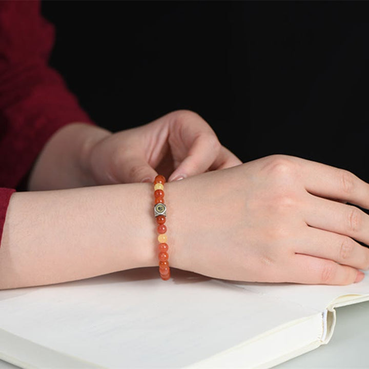 Buddha Stones 925 Sterling Silver Zodiaco Cinese Buddha Natale Amuleto Agata Rossa Ambra Bracciale Autoaccettazione