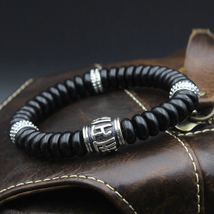 Braccialetto positivo Buddha Stones Natural Tibetan Coconut Shell Om Mani Padme Hum