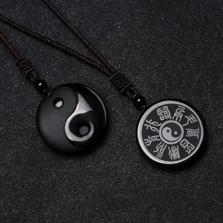 Buddha Stones Ossidiana nera Taoismo Cinque montagne sacre Mantra a nove caratteri Intagliato Purificazione Yin Yang Collana pendente - image 1