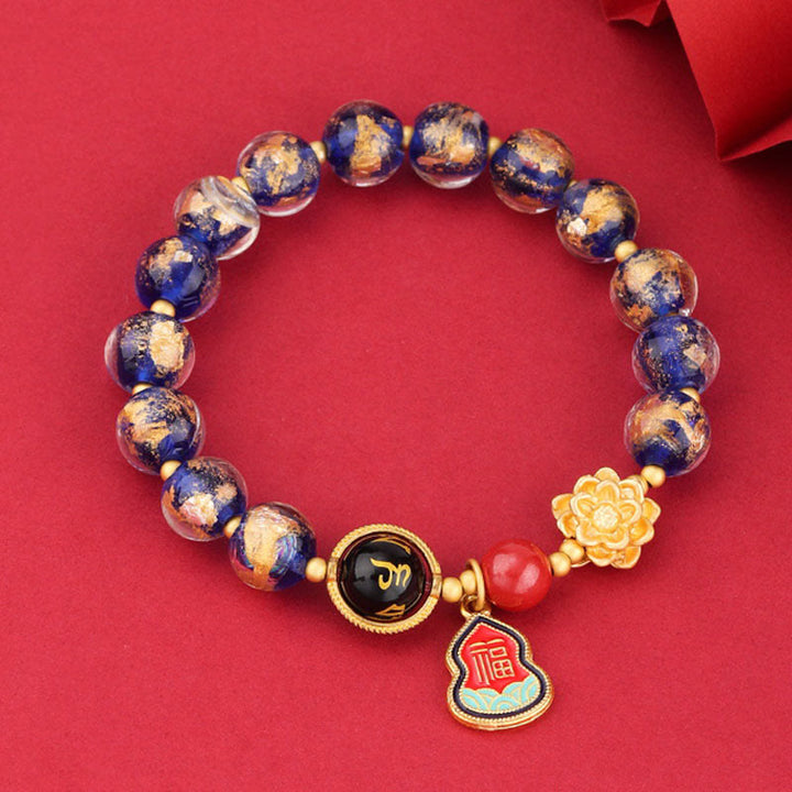 Buddha Stones Tibet Om Mani Padme Hum Fu Carattere Zucca Charm Loto Liuli Perline di Vetro Braccialetto della Fortuna