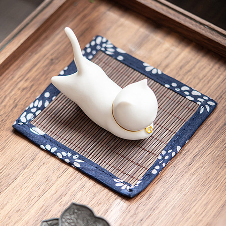 Decorazione per bruciatore di incenso in ceramica con gatto e panda, per benedizione