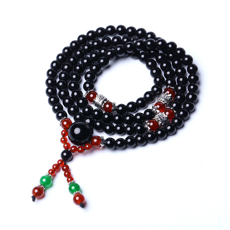 Buddha Stones Bracciale Mala con 108 perle in ossidiana nera naturale e occhio di tigre - image 18