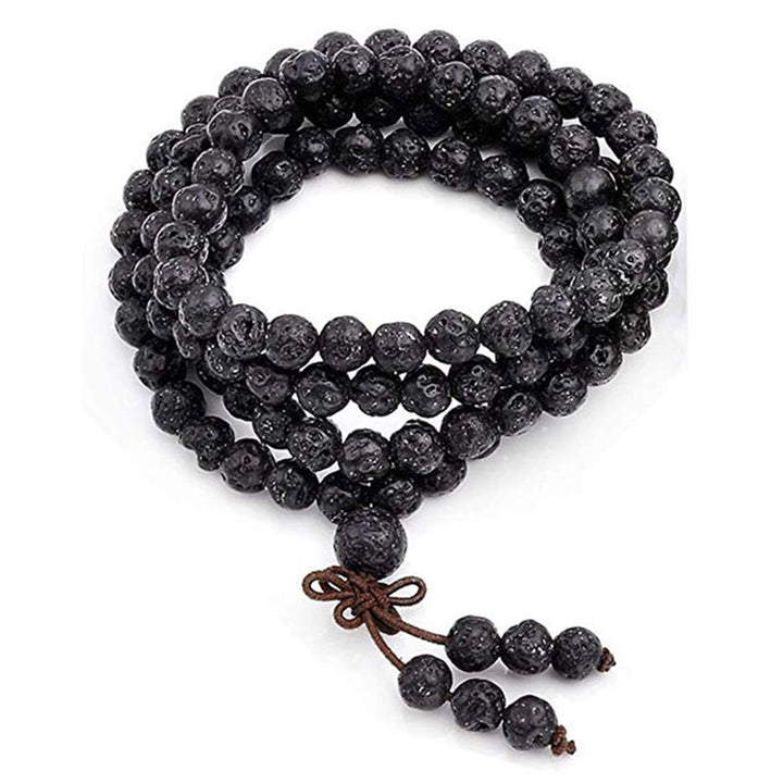 Braccialetto di protezione Buddha Stones Natural Lava Rock 108 Beads