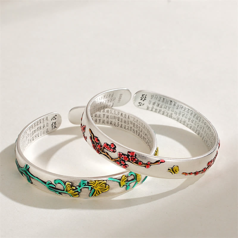 Braccialetto di guarigione con polsino in Buddha Stones , fiore di prugna e crisantemo, design a forma di cuore, Sutra