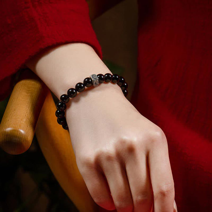 Braccialetto cinese zodiaco natale Buddha 925 argento sterling ossidiana nera pietra di luna forza - image 2