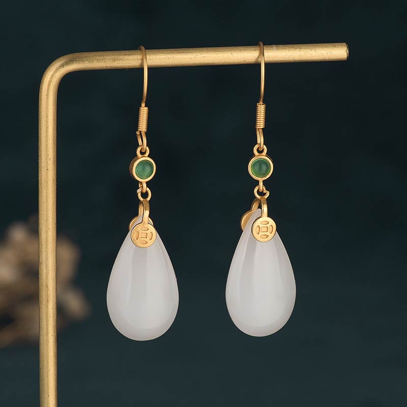 Orecchini pendenti in giada bianca FengShui Buddha Stones