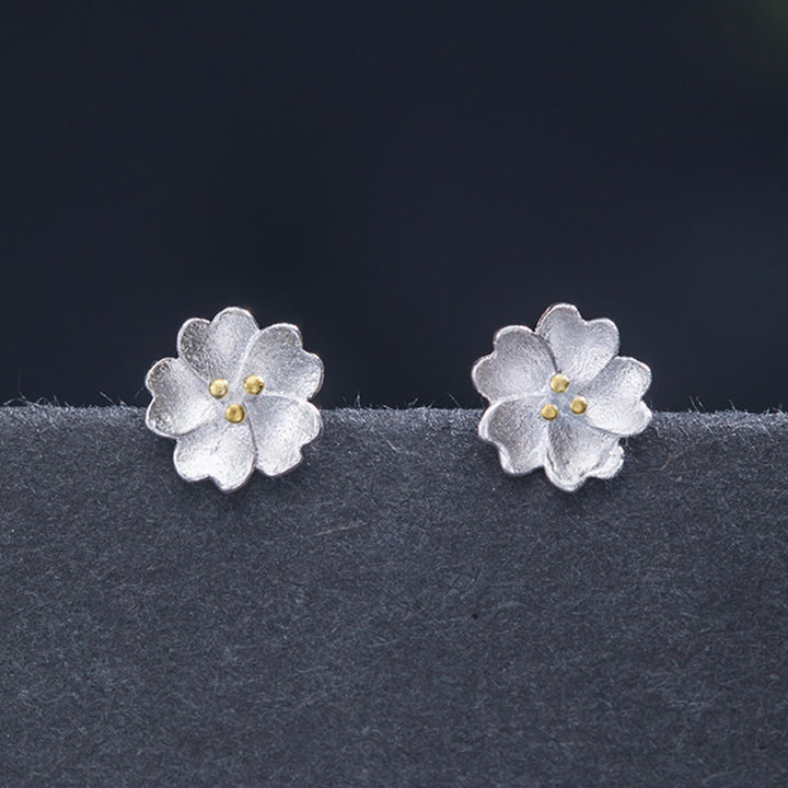 Orecchini a bottone Buddha Stones in argento sterling 925 con fiori di ciliegio e motivo floreale calmo