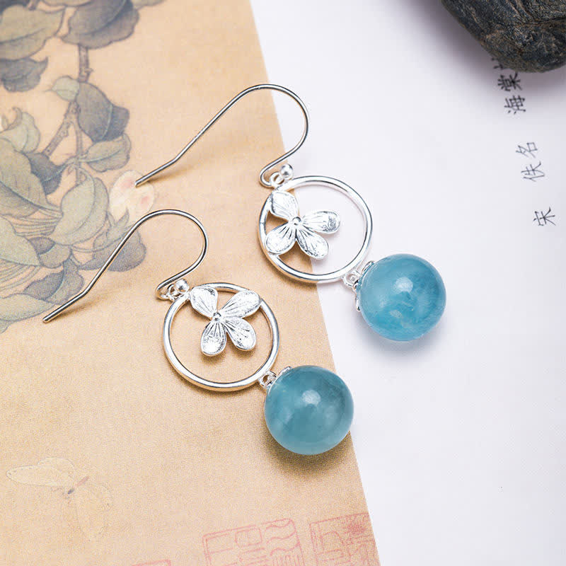 Buddha Stones 925 Sterling Silver Acquamarina Naturale Foglia Fiore Orecchini Collana Pace
