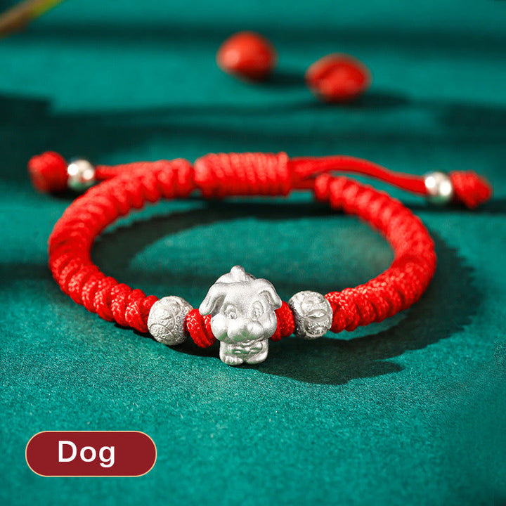 Braccialetto per bambini fatto a mano in corda rossa con Buddha Stones, in argento sterling 999, con zodiaco cinese