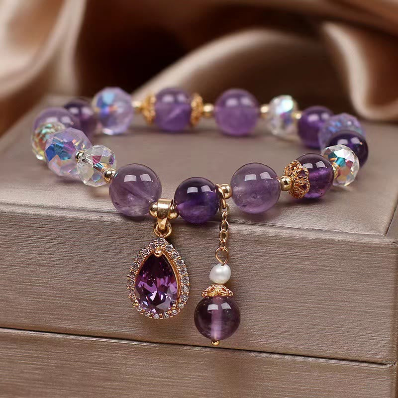 Braccialetto con ciondolo per l'anima con cuore d'amore e zircone naturale ametista