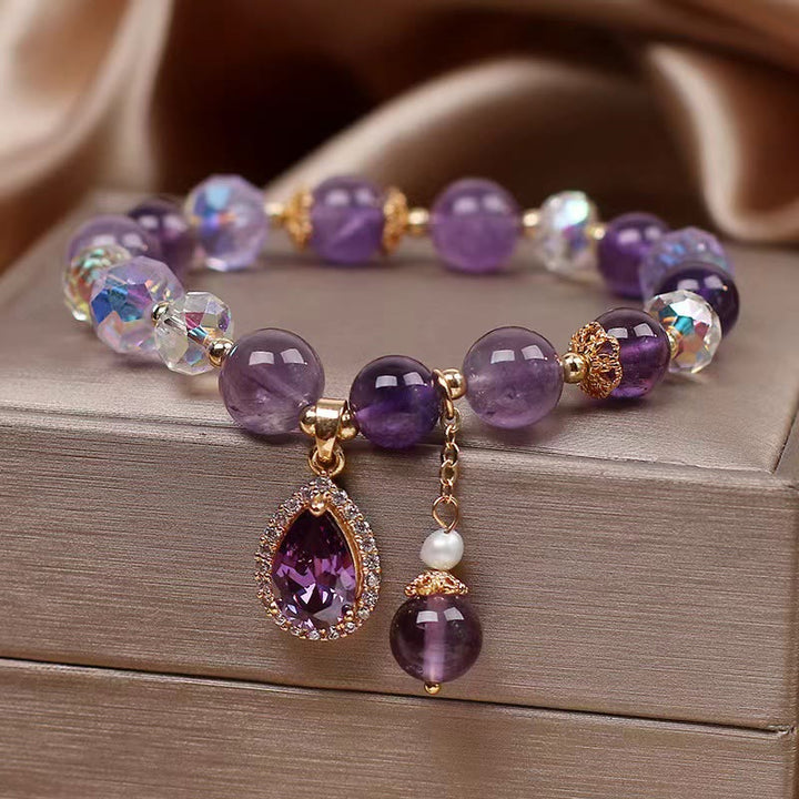 Braccialetto con ciondolo per l'anima con cuore d'amore e zircone naturale ametista
