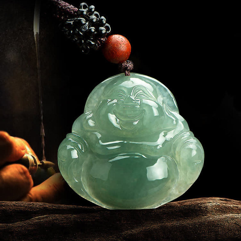 Collana con ciondolo in corda di giada con Buddha che ride e abbondanza - image 5